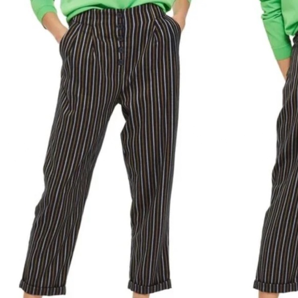 EUC Topshop High Waisted Stripe Pants Trousers Pleated Button Front Size 4 - Picture 1 of 11